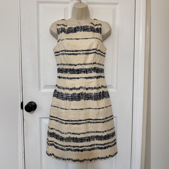 Banana Republic Striped Sheath Dress Tan Black Sleeveless Lined Size 2 - Picture 3 of 4